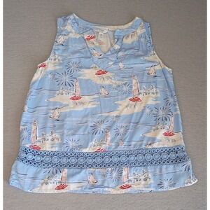 Crown Ivy Shirt Small Sleeveless Blouse Lighthouse Fireworks Coastal Patriotic
